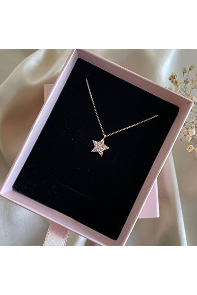 Lovera Jewellery 925 Ayar Gümüş Rose Yıldız Kolye | Şık Zarif Özel Gün Ve Doğum Günü Hediyesi