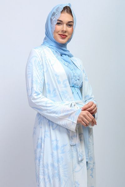 ByLohusa Set pijamale de maternitate hijab albastru cu halat Effortt