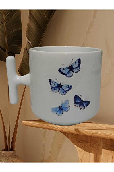 GameFruy Blue Luck Butterflies Double Sided Printed t Mug Cup (White t)