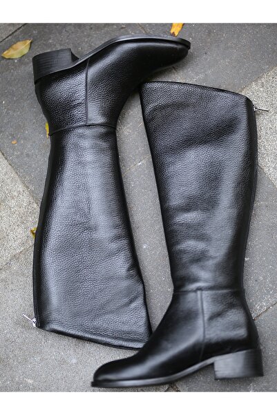 EREN SHOES BAG SÂRE Ghete de damă din piele naturală Flotter neagră, cu toc mic, din piele naturală, cu fermoar la spate