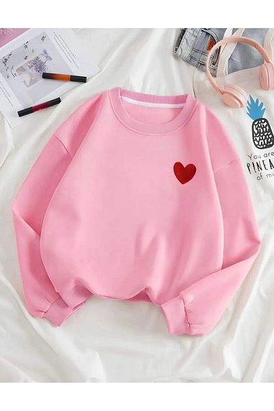 npLStore Φούτερ Unisex Heart Printed Crew Neck Oversize