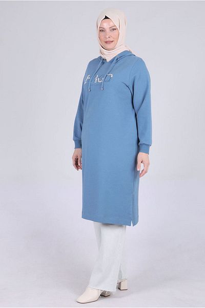 Moda Rosa 25K2045 - Smoke Blue - Plus Size Hijab Two Thread Tunic