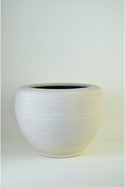 Rizzo Home El Yapımı Minimalist Mat Beyaz Seramik Saksı – 30 Cm