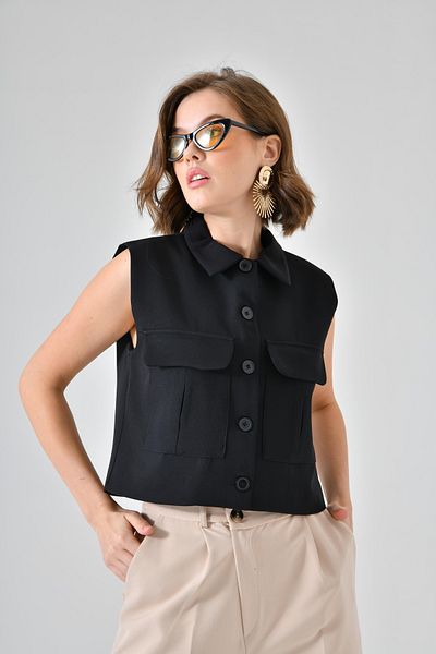 Saade Black Pocket Full Fit Vest