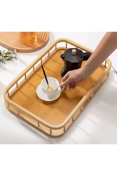 MİEN Set of 2 Rectangular Bamboo Pallet Tray, Tea, Presentation Tray