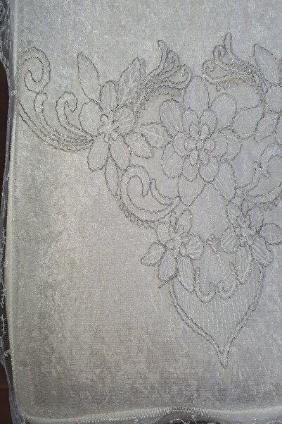 Genel Markalar Çeyizlik Ekru Simli Güpürlü Kadife Nişan Hurcu Gelin Bohça 40x70