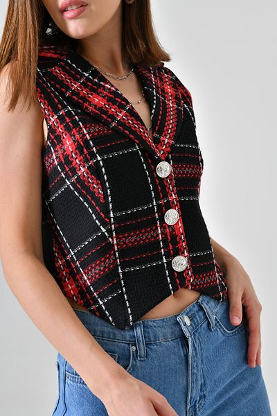 Saade Black Plaid Fit Vest