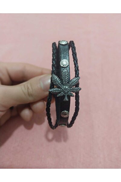 asya stil Leather Bracelet with Palm Leaf Figure