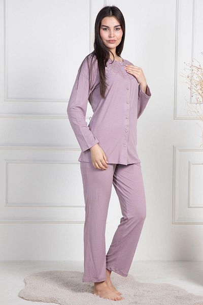 Mecit Pijama Mecit 6105 Dusty Rose Γυναικείο Σετ Πιτζάμες με κουμπιά σε μεγάλο μέγεθος