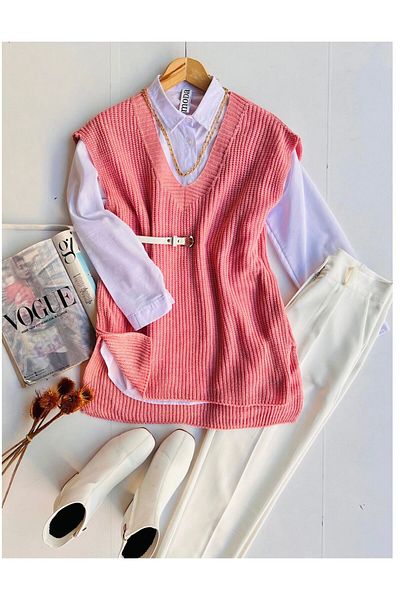 moda mh V-Neck Knitwear Thessaloniki Sweater - 65 cm Front Length, 70 cm Back Length, 50 cm Width