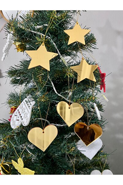 Mini Tasarım Atölyem مجموعة زينة شجرة عيد الميلاد على شكل قلب ونجمة من زجاج ش...