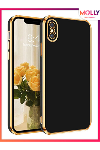 Molly iPhone X ve XS İçin Siyah Kenarları Gold Detaylı Lüks Silikon Kılıf