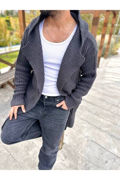 elkumoda سترة صوفية طويلة فضفاضة من القطن الطبيعي مع غطاء للرأس وجيب وتفاصيل ...