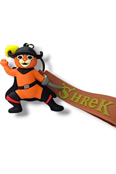 Tajemny Orange Silicone Keychain and Bag Ornament with Shrek and Boots Cat Fi...