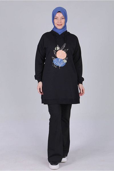 Moda Rosa 25K2054 - Black - Plus Size Hijab Printed Tunic