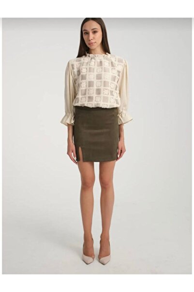 AL&SU BUTİK Fusta de damă kaki cu mini fante