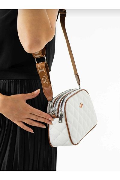 VİCTORİA POLO GEANT DE UMĂR ȘI CROSSBODY CU 4 COMPARTAMENTE DIN PIELE MOALE COPIATĂ ALB