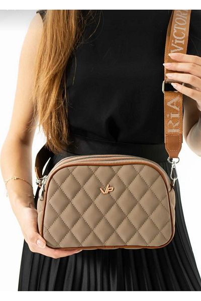 VİCTORİA POLO Geantă de umăr și crossbody cu 4 compartimente din piele moale Kopitone de nisip