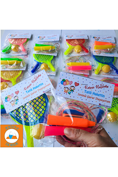 Atolye Doruk 6 PAKET (TOPLAM) Karne Hediyelik Atlama İpi-Plastik Tenis Raketi-Yarıyıl Hediyesi-Kreş-Okul Öğrenci