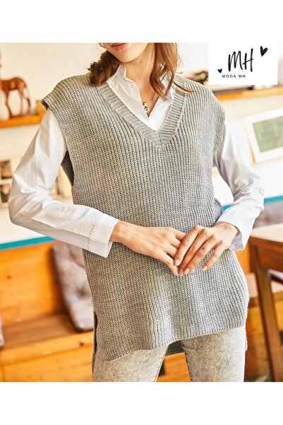moda mh V Yaka Yırtmaclı Triko Selanik Süveter Ön Boy 65 Cm Arka Boy 70 Cm En 50 Cmdir