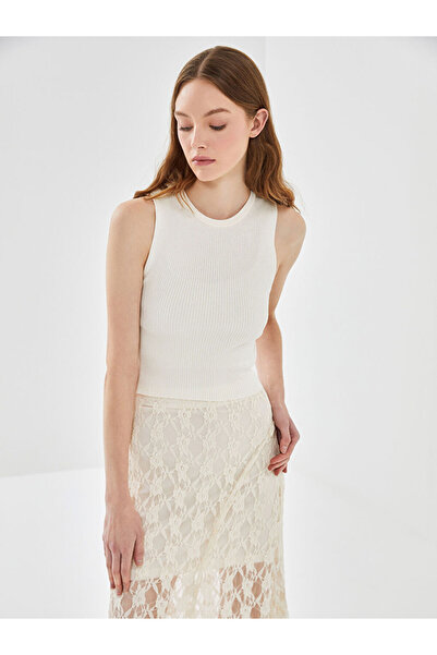 LC Waikiki Ecru Crew Neck Textured Women's Knitwear Tank Top