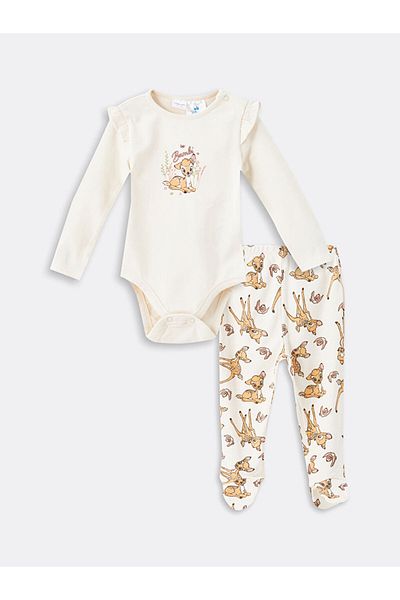 LC Waikiki Lcw Printed Baby Girl Snap Closure Bodysuit and Pants 2-Piece Fast Fashion