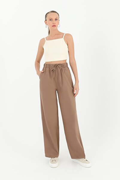 Puane Women's Pocket Detailed Belted Carrot Trousers - 18179Pnt - Brown