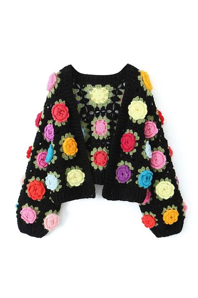 El örgüsü Rose Motif Crochet Women's Cardigan