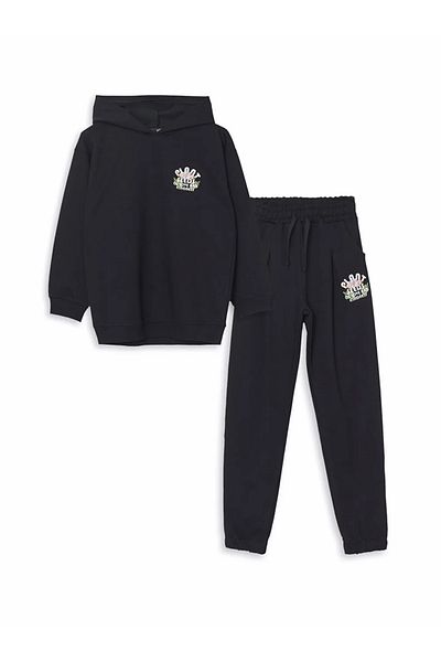LC Waikiki Lcw Kids Black Hooded Girls Tracksuit Set