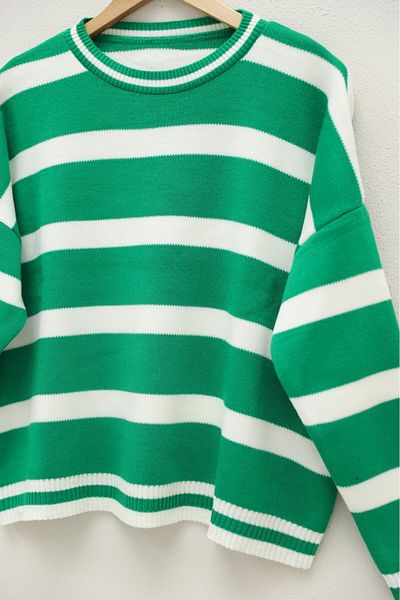 Modamorfo Green Loose Knitwear Crew Neck Sweater
