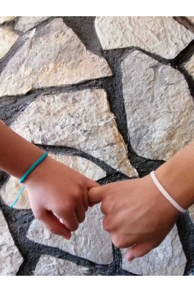 Tralles Takı Two Pieces Macrame Friend / Lover Bracelet Turquoise And White