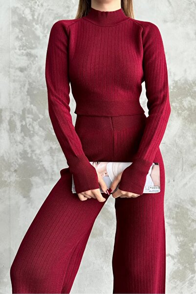 seus FEMEI Jumătate Pescar Tricotat Crop Pulover Pantaloni Tricoturi Set de jos