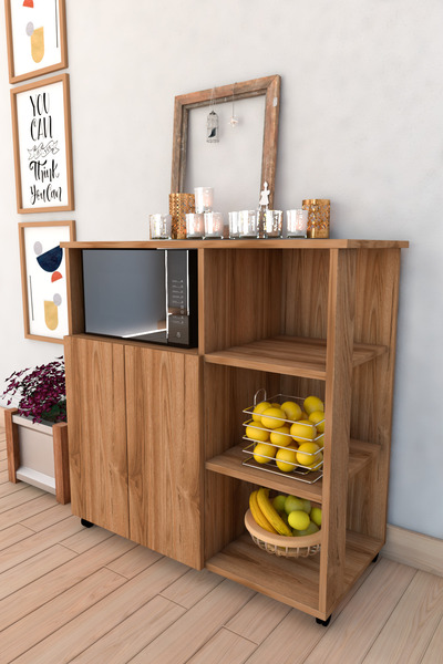 MERETTO Mikrodalga Fırın Dolabı Çok Amaçlı Çekmeceli Kapaklı Kahve Dolap Raflı Midi Kahve Köşesi