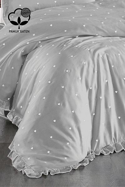 Nazik Home طقم غطاء لحاف على شكل قلب مزدوج من الساتان القطني من Amore