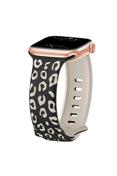 UnDePlus Apple Watch 44/45/46/49mm Kordon Leopar Desen Yumuşak Silikon Kordon 2/3/4/5/6/se/7/8/9/10/11/ultra