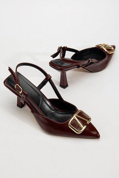 Hayalimdeki Ayakkabı Lianne Claret Red Patent Leather Buckle Detail Thin Heeled Shoes