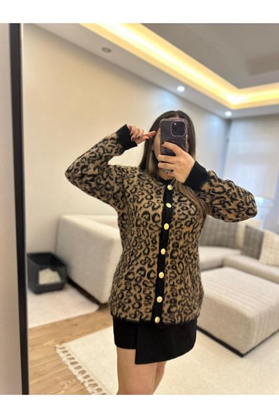 BERNEO Cardigan de damă cu model leopard din cașmir sezon nou