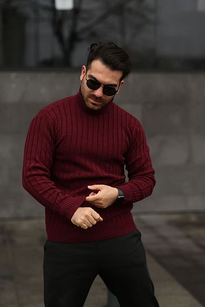 Know Set de 3 pulovere pentru bărbați, negru, roșu, alb, cu gât țesut, tricotaje de iarnă