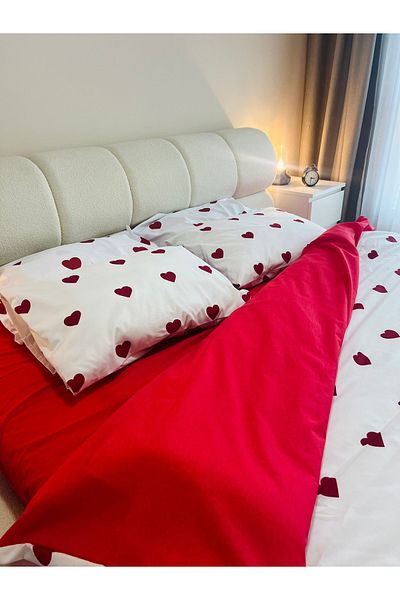 BAHİRA HOME طقم غطاء لحاف مزدوج الجوانب بنمط قلب مزدوج