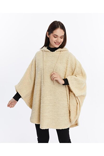 NURSEY FABRİC Peluş Kapşonlu Panço