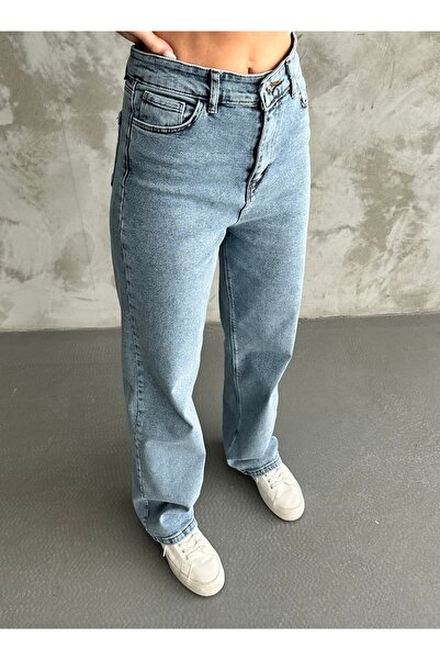 Linarose Kadın Bol Kesim Boru Paça Likralı Palazzo Jean Pantolon