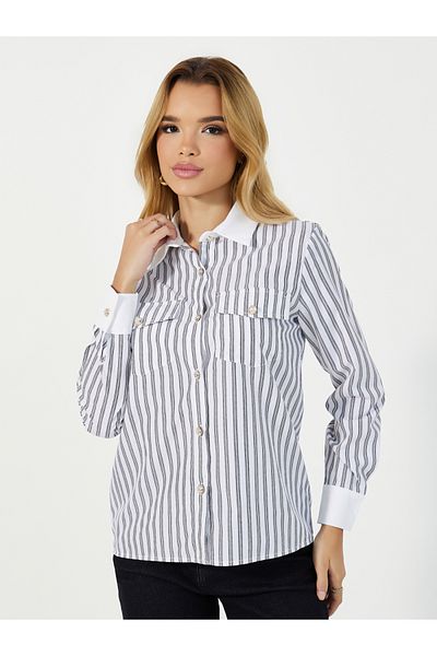 Styli Striped Front Chest Pocket Shirt with Contrast Collar and Cuff Detail