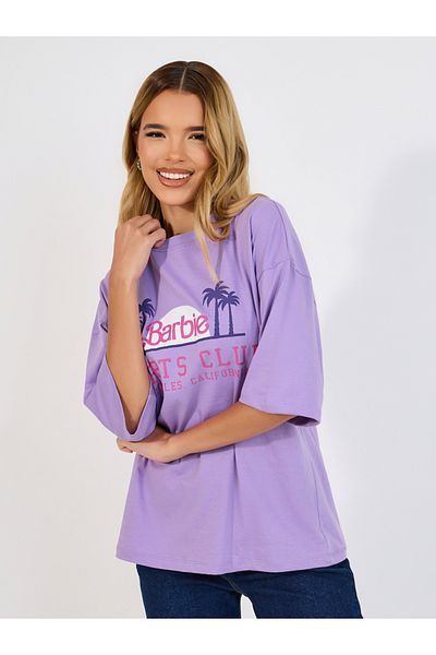 Styli Barbie Sports Club Slogan Puff Print Oversized T-Shirt