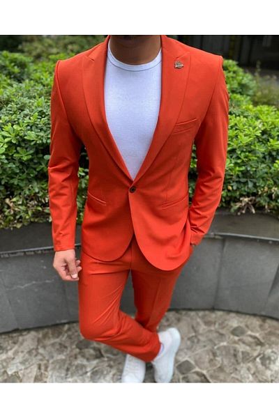 AGUSTİNİ Agustini - Light RedSlimFit Sports Suit, Pointed Collar