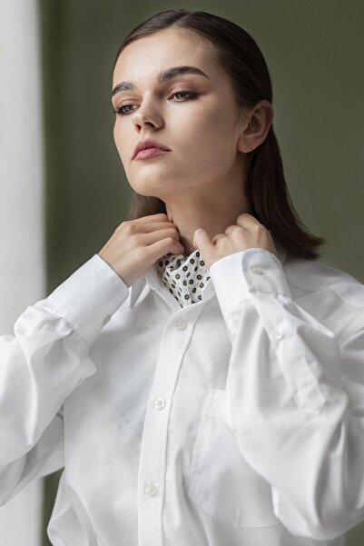 Saade قميص أبيض بجيب واحد عادي طويل منسوج أساسي