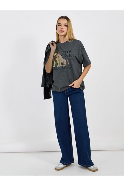 Styli Acid Wash True Lion King Graphic Oversized T-Shirt