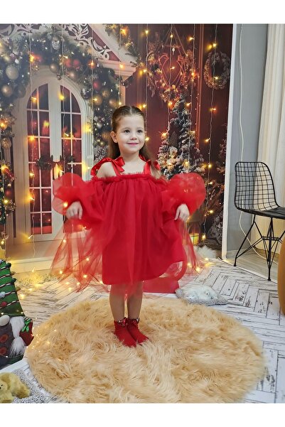 Tinypeople Kız çocuk yılbaşı elbisesi kormızı çocuk abiye tüllü abiye tütü abiye