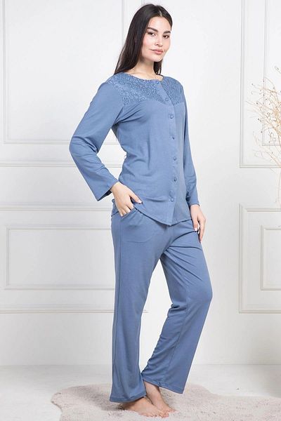 Mecit Pijama Σετ γυναικεία πιτζάμες με μακρυμάνικο βαμβακερό κορδόνι με κουμπιά