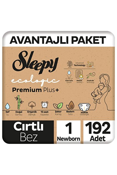Sleepy Ecologic Premium Plus Avantajlı Paket Bebek Bezi 1 Numara Newborn 192 Adet