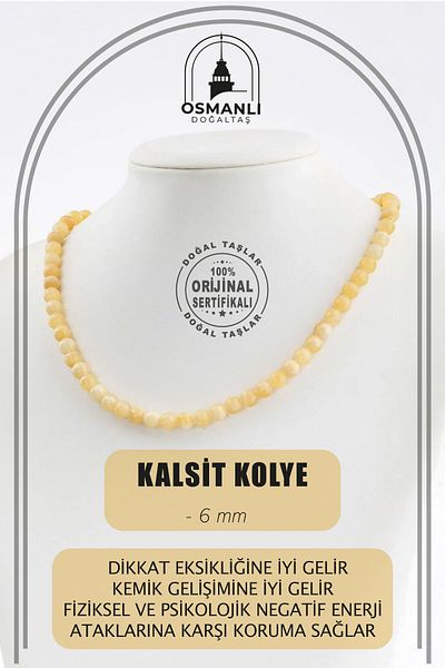 OSMANLI DOĞAL TAŞ Calcite 6 Mm String Natural Stone Necklace